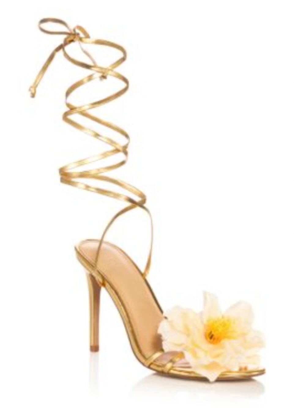Aqua 8.5 gold wrap lace up flower heel sandals